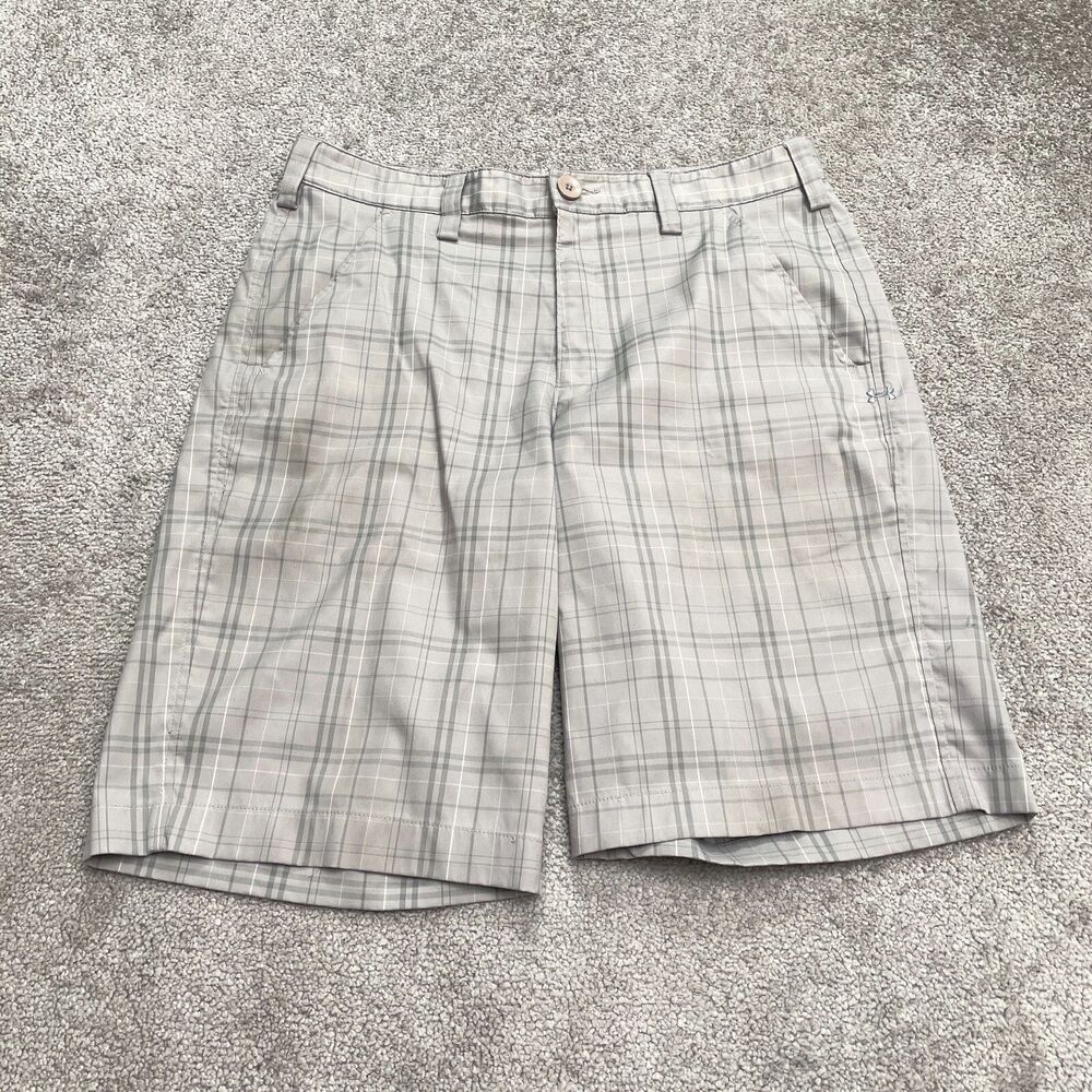 Under Armour Chino Golf Shorts Mens 32 Gray Plaid Flat Front Pockets Outdoor